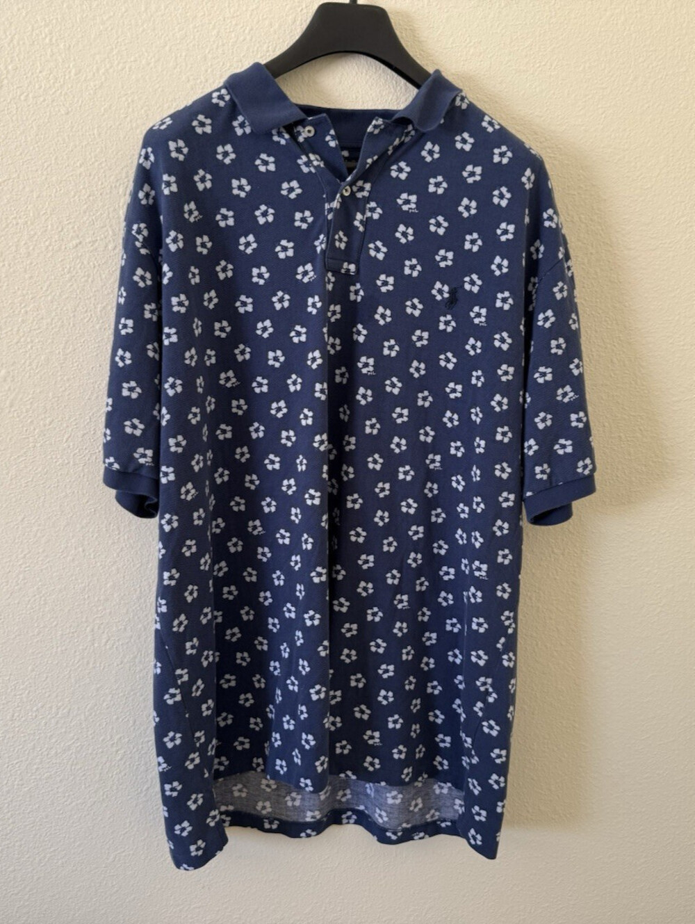 Polo Ralph Lauren Men's Aloha Hawaiian Print Polo Shirt Hibiscus 2XLT Light Navy